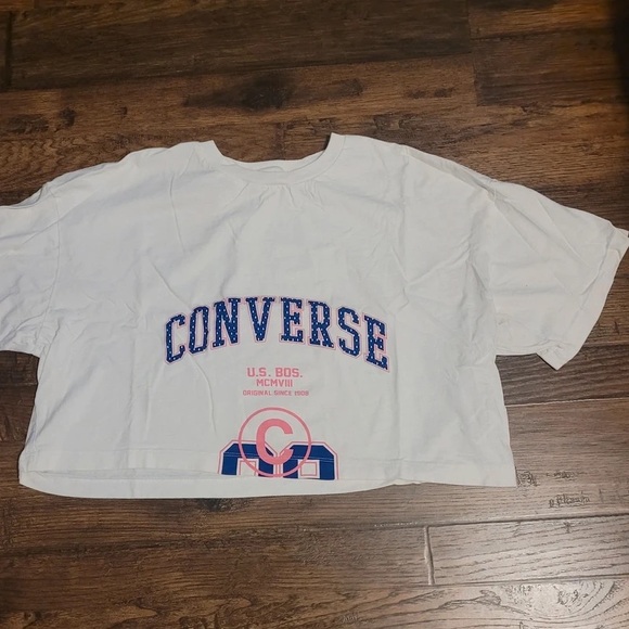 Converse Other - Converse White Cropped Tee with Blue and Pink Logo